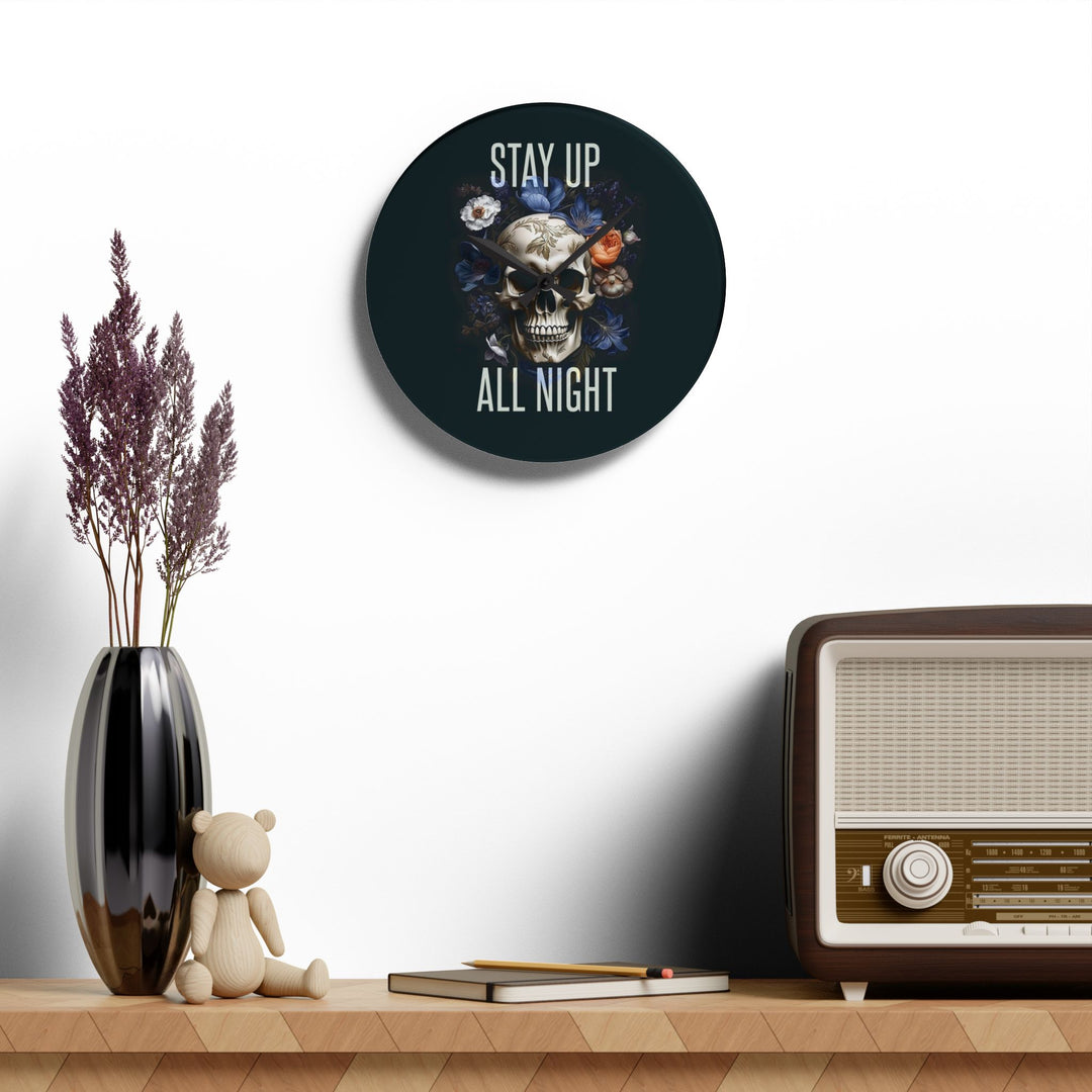 “Stay Up All Night” Skull Acrylic Wall Clock