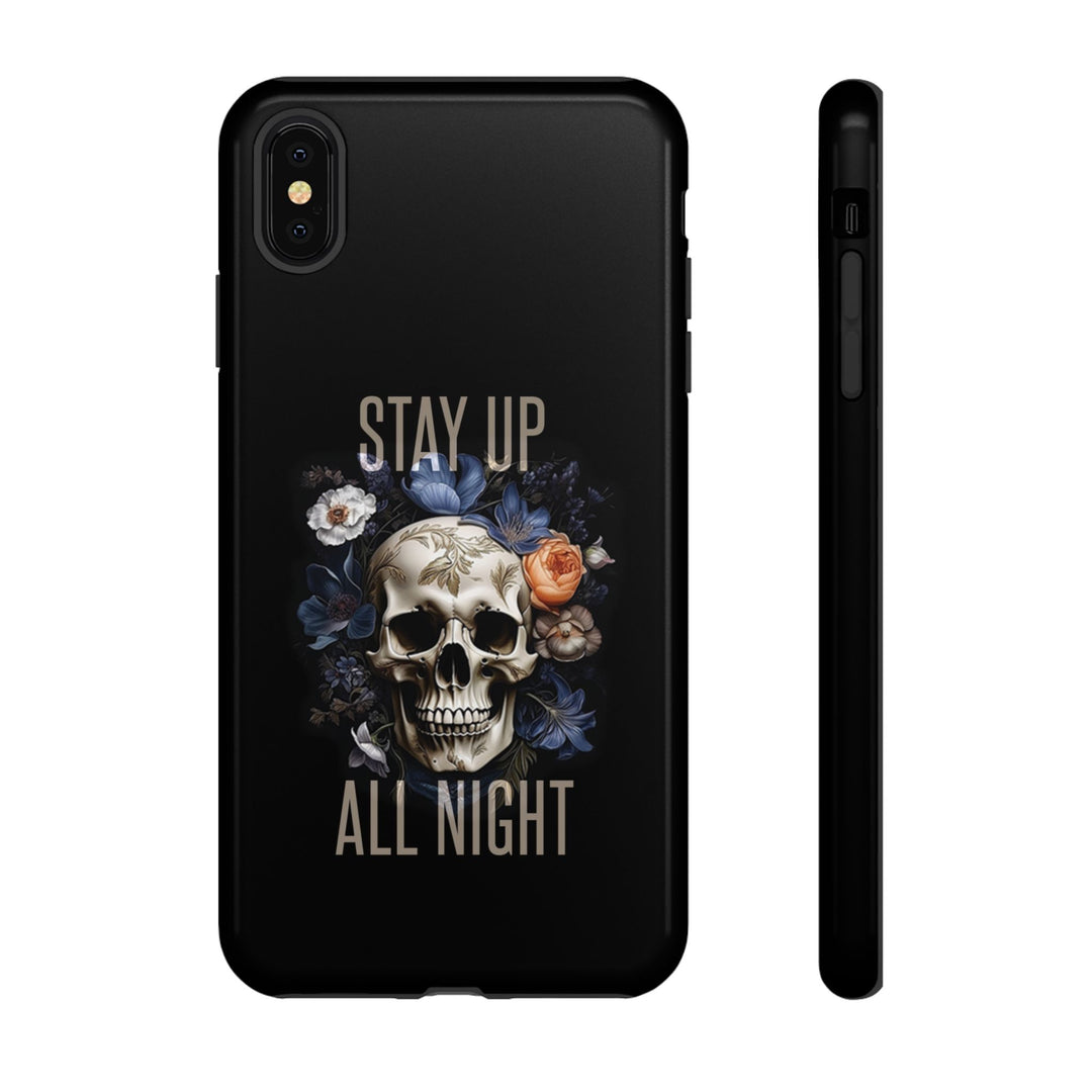 Skull Phone Case - Stay Up All Night, Edgy Phone Cover, Tough Phone Protector, Gift for Students, Goth Aesthetic Accessories