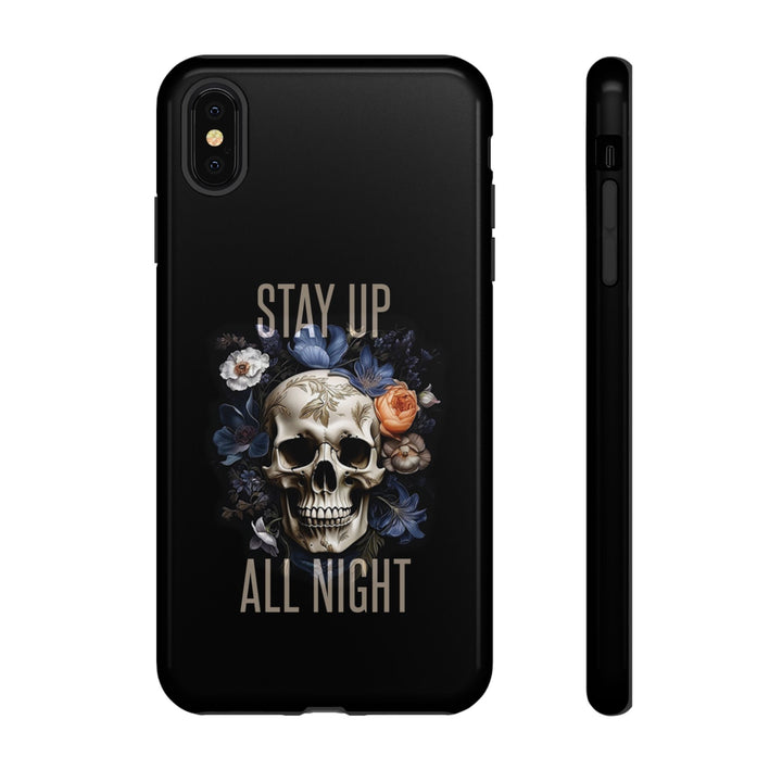 Skull Phone Case - Stay Up All Night, Edgy Phone Cover, Tough Phone Protector, Gift for Students, Goth Aesthetic Accessories