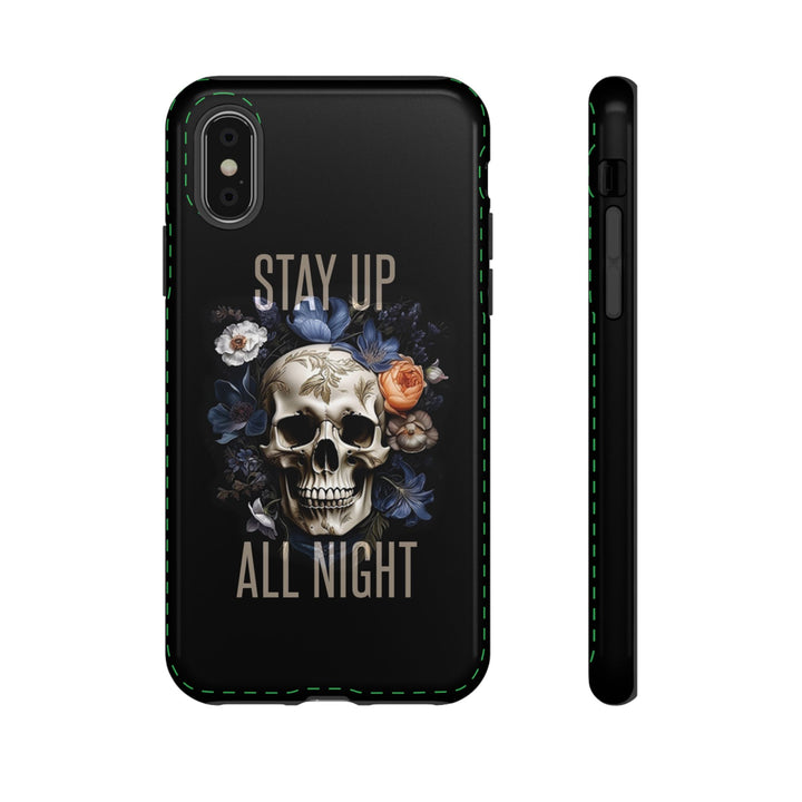 Skull Phone Case - Stay Up All Night, Edgy Phone Cover, Tough Phone Protector, Gift for Students, Goth Aesthetic Accessories
