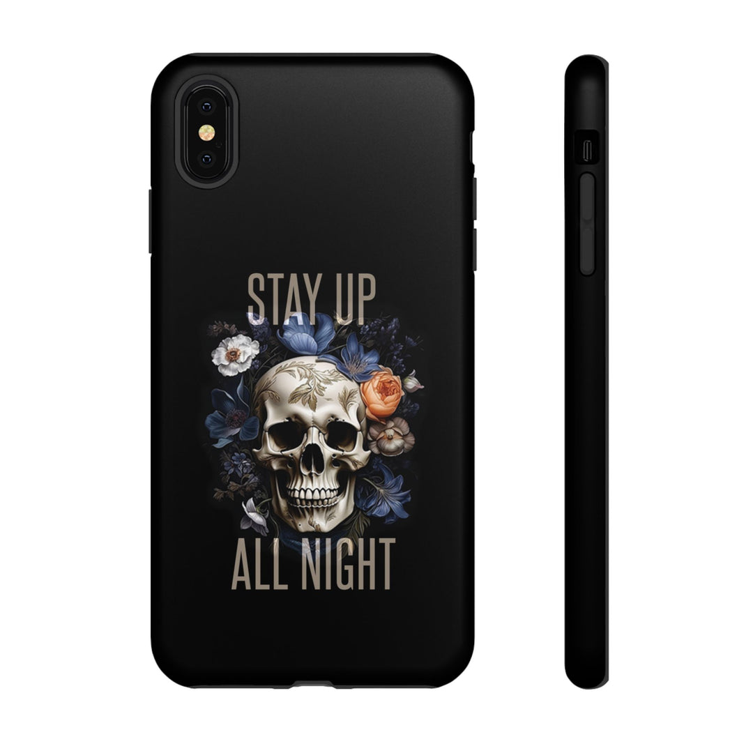 Skull Phone Case - Stay Up All Night, Edgy Phone Cover, Tough Phone Protector, Gift for Students, Goth Aesthetic Accessories