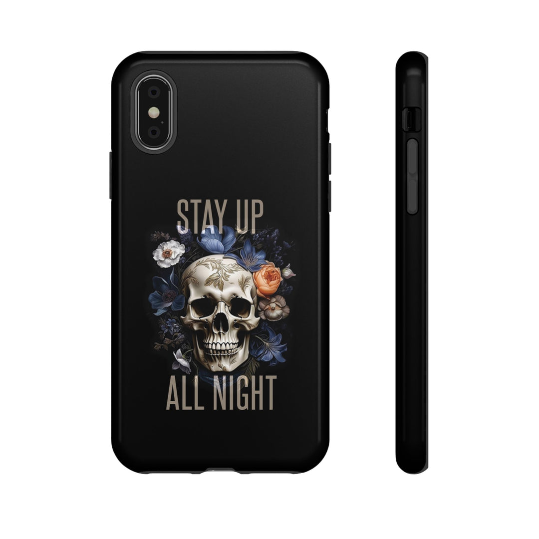 Skull Phone Case - Stay Up All Night, Edgy Phone Cover, Tough Phone Protector, Gift for Students, Goth Aesthetic Accessories