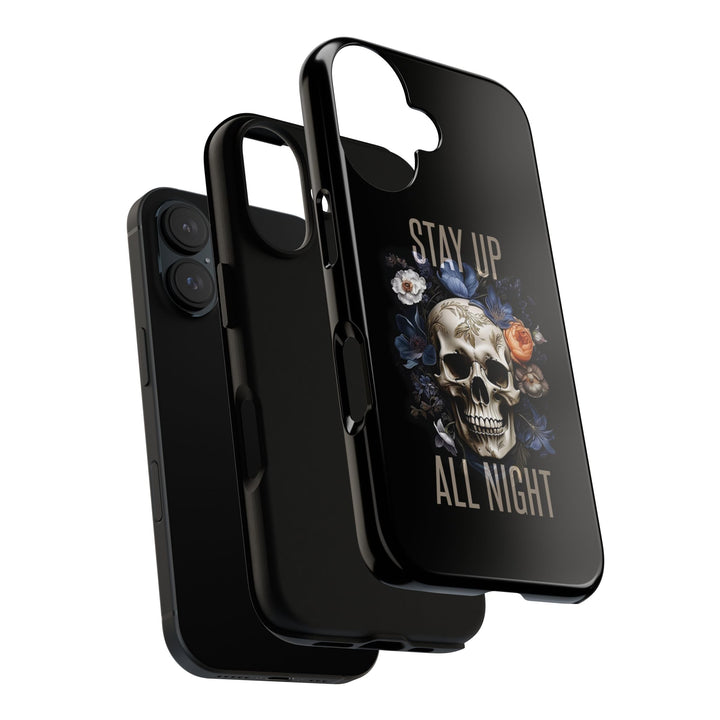 Skull Phone Case - Stay Up All Night, Edgy Phone Cover, Tough Phone Protector, Gift for Students, Goth Aesthetic Accessories