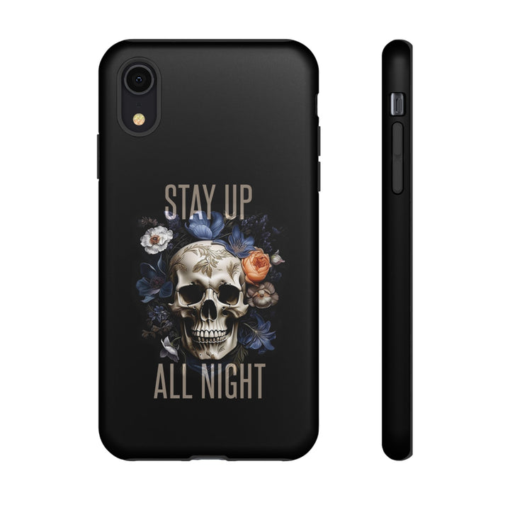 Skull Phone Case - Stay Up All Night, Edgy Phone Cover, Tough Phone Protector, Gift for Students, Goth Aesthetic Accessories