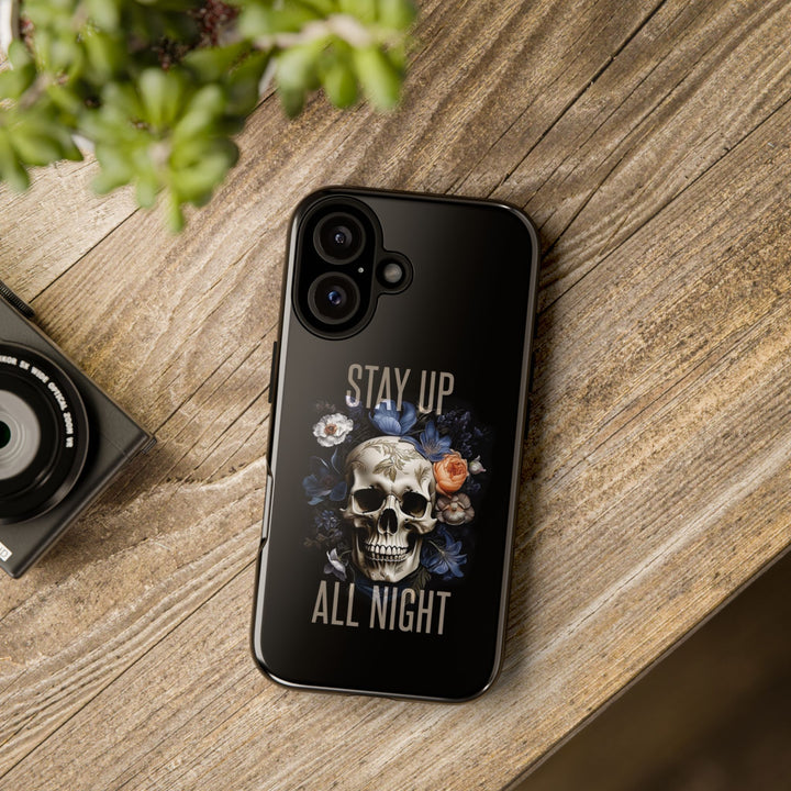 Skull Phone Case - Stay Up All Night, Edgy Phone Cover, Tough Phone Protector, Gift for Students, Goth Aesthetic Accessories