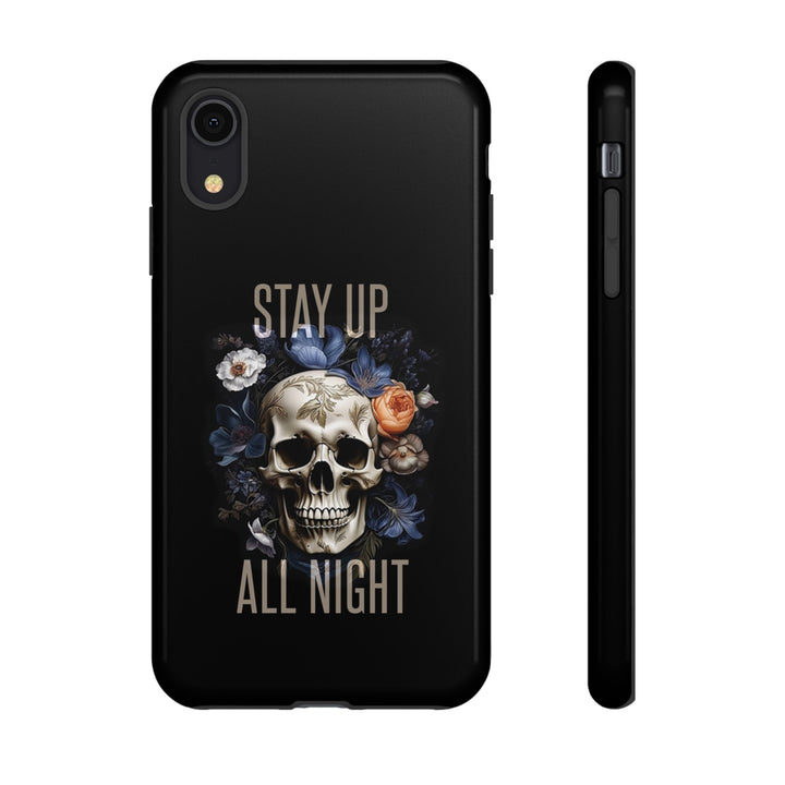 Skull Phone Case - Stay Up All Night, Edgy Phone Cover, Tough Phone Protector, Gift for Students, Goth Aesthetic Accessories