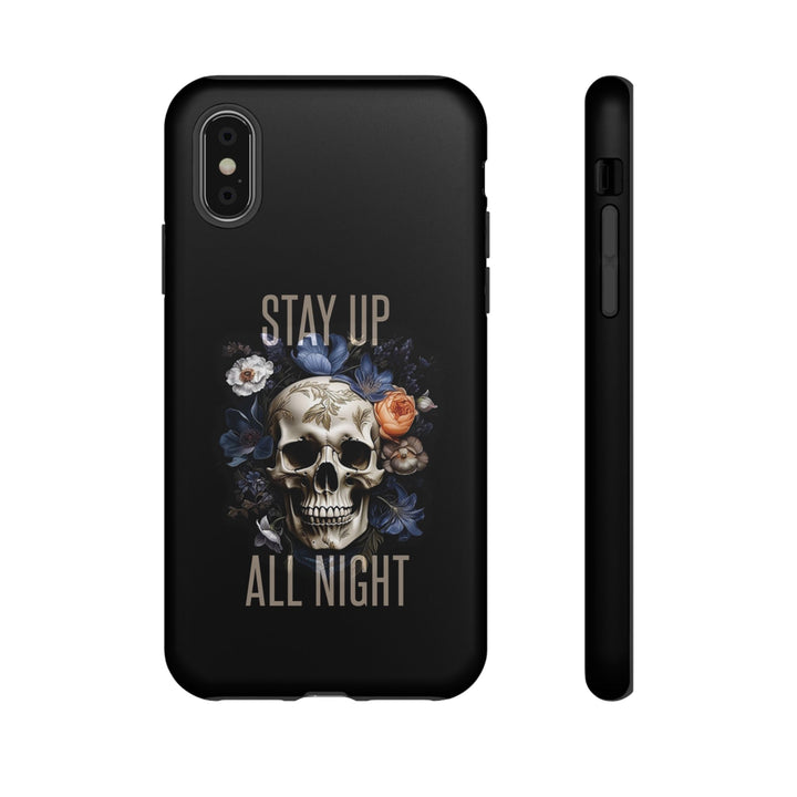 Skull Phone Case - Stay Up All Night, Edgy Phone Cover, Tough Phone Protector, Gift for Students, Goth Aesthetic Accessories
